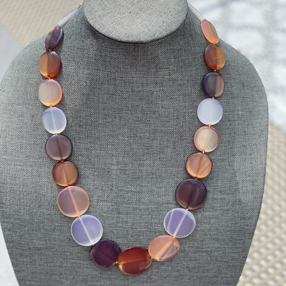 Boho ombré necklace with flat discs in BBC all shades of peach to brown 12”